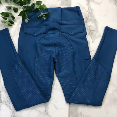 Blue Winter Equestrian Burshed Breeches Full Seat Silicone Horse Riding Pants With Pocket