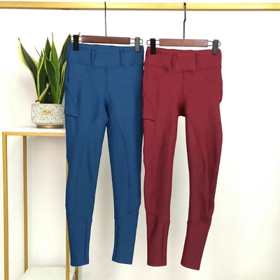 Blue Winter Equestrian Burshed Breeches Full Seat Silicone Horse Riding Pants With Pocket