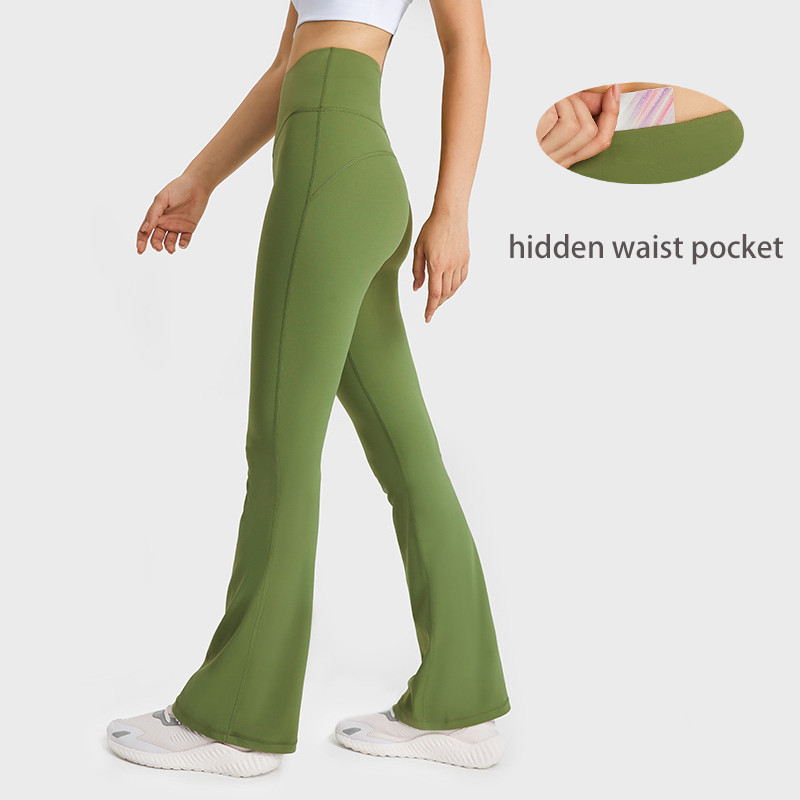 Flared Leg Yoga Pants Women High Wasit Leggings With Hidden Waist Pocket