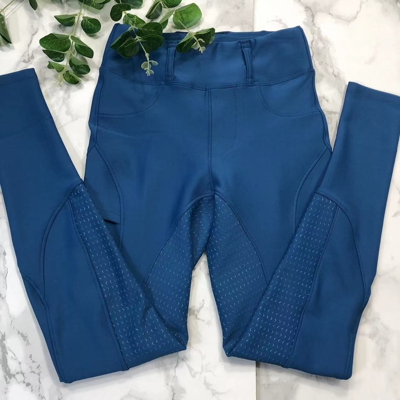 Blue Winter Equestrian Burshed Breeches Full Seat Silicone Horse Riding Pants With Pocket